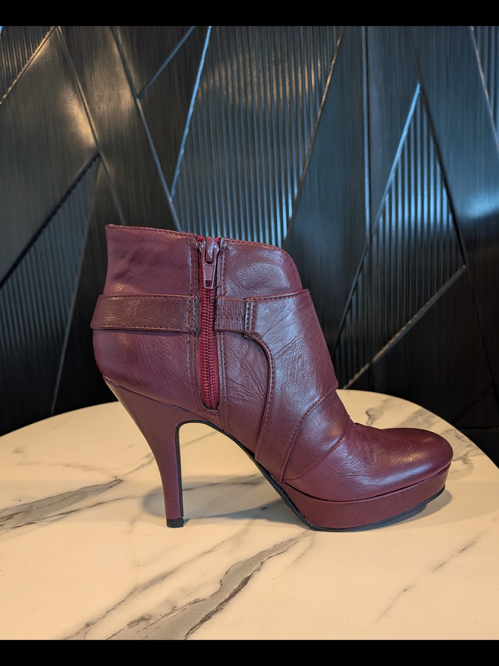 UNLISTED By Kenneth Cole Women’s Burgundy Ankle Booties with Strap Detail - Picture 5 of 10